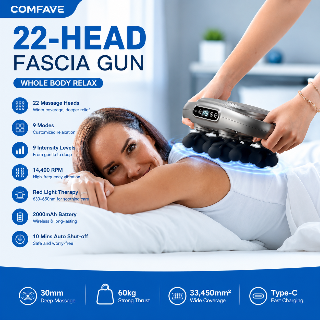 Comfave Deep Tissue Massage Gun - Percussion & Heat Therapy - NEW VERSION 22 HEAD