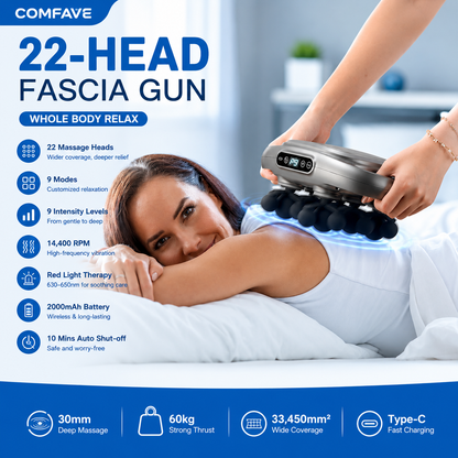 Comfave Deep Tissue Massage Gun - Percussion & Heat Therapy - NEW VERSION 22 HEAD