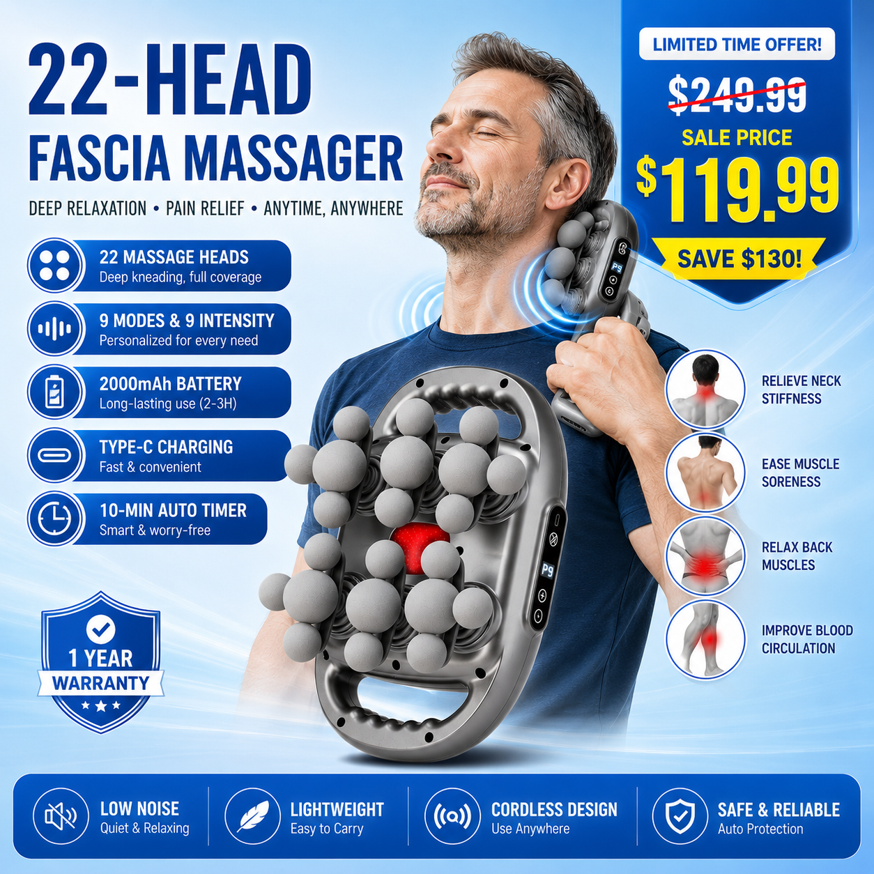 Comfave Deep Tissue Massage Gun - Percussion & Heat Therapy - NEW VERSION 22 HEAD